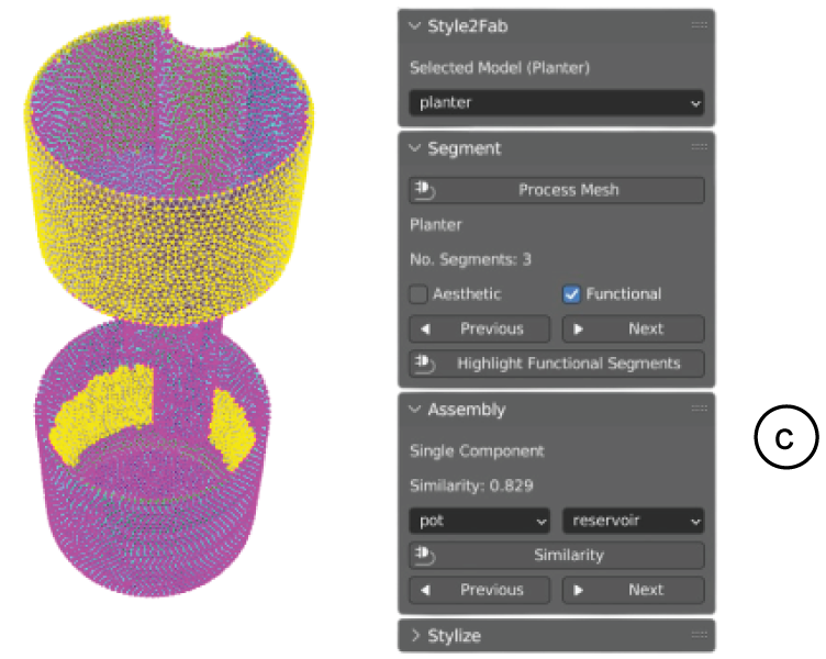 (c) In the case of multi-component models, the user can examine and adjust linked segments between components.